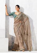Monjolika Fashion Beige Fancy Fabric Embroidered Contemporary Saree - Distacart