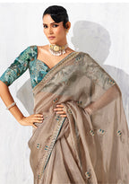 Monjolika Fashion Beige Fancy Fabric Embroidered Contemporary Saree - Distacart