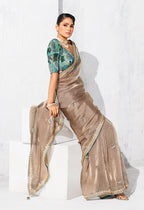 Monjolika Fashion Beige Fancy Fabric Embroidered Contemporary Saree - Distacart