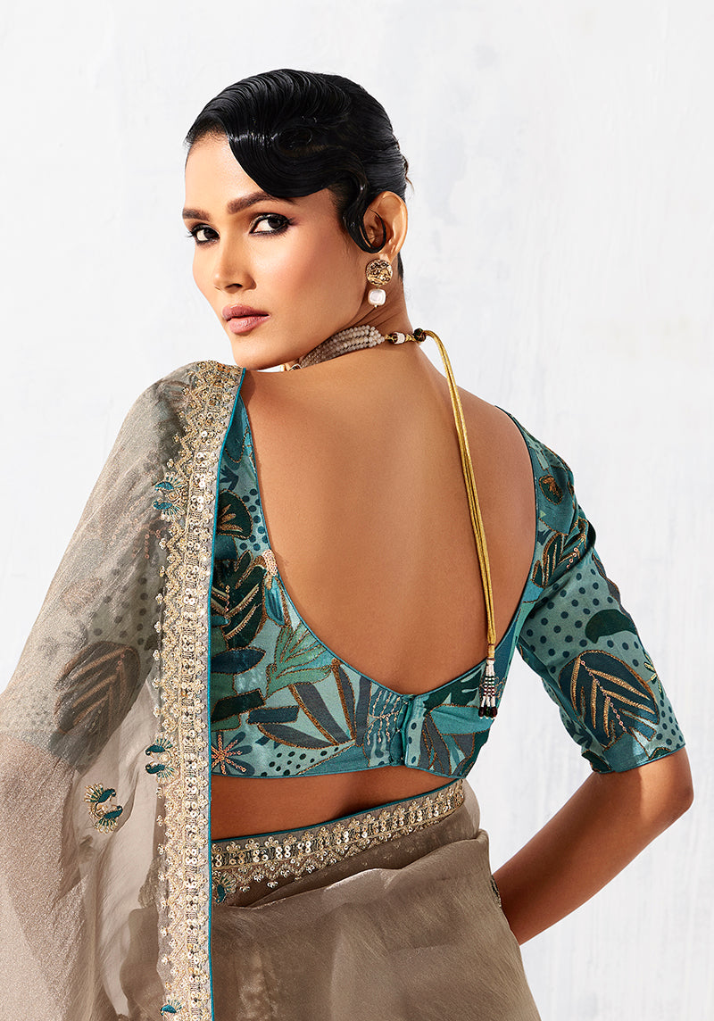 Monjolika Fashion Beige Fancy Fabric Embroidered Contemporary Saree - Distacart