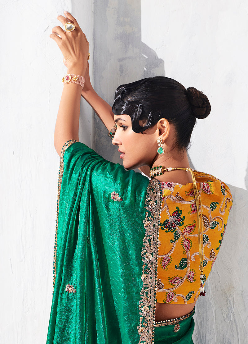 Monjolika Fashion Teal Fancy Fabric Embroidered Contemporary Saree - Distacart