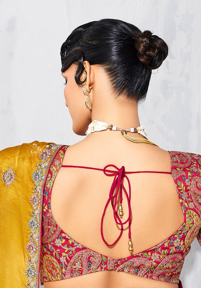 Monjolika Fashion Mustard Fancy Fabric Embroidered Contemporary Saree - Distacart