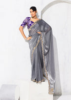 Monjolika Fashion Grey Fancy Fabric Embroidered Contemporary Saree - Distacart