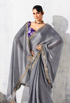 Monjolika Fashion Grey Fancy Fabric Embroidered Contemporary Saree - Distacart