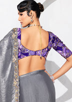 Monjolika Fashion Grey Fancy Fabric Embroidered Contemporary Saree - Distacart