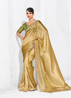 Monjolika Fashion Golden Fancy Fabric Embroidered Contemporary Saree - Distacart