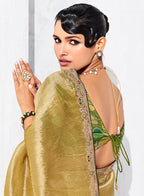 Monjolika Fashion Golden Fancy Fabric Embroidered Contemporary Saree - Distacart