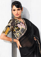 Monjolika Fashion Black Fancy Fabric Embroidered Contemporary Saree - Distacart