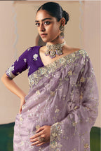 Monjolika Fashion Embroidered Lilac Fancy Fabric Party Designer Saree - Distacart