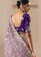 Monjolika Fashion Embroidered Lilac Fancy Fabric Party Designer Saree - Distacart