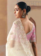 Monjolika Fashion Embroidered Off White Fancy Fabric Party Designer Saree - Distacart