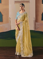 Monjolika Fashion Embroidered Pastel Yellow Fancy Fabric Party Designer Saree - Distacart