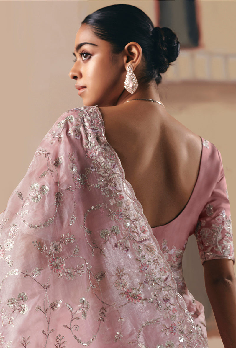 Monjolika Fashion Embroidered Light Pink Fancy Fabric Party Designer Saree - Distacart