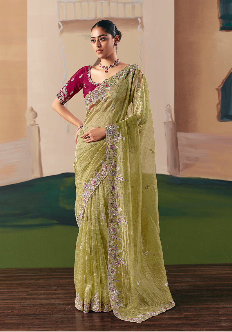 Monjolika Fashion Embroidered Pear Fancy Fabric Party Designer Saree - Distacart