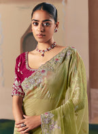 Monjolika Fashion Embroidered Pear Fancy Fabric Party Designer Saree - Distacart