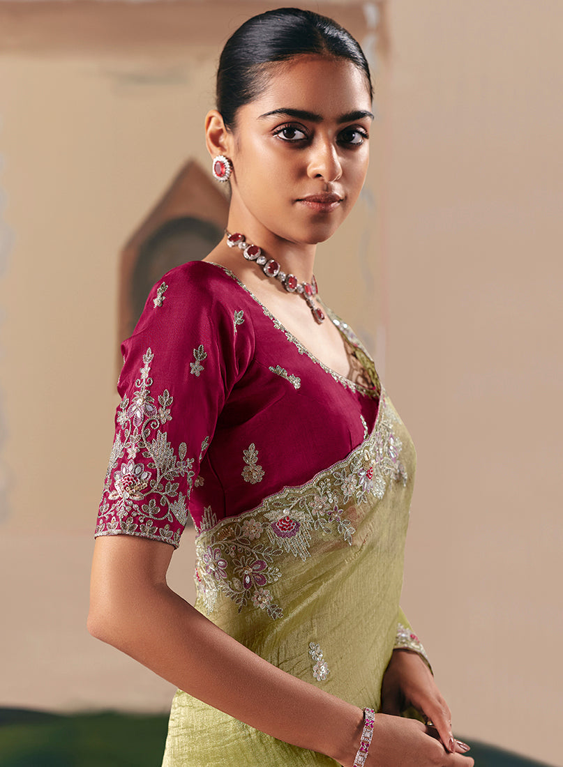 Monjolika Fashion Embroidered Pear Fancy Fabric Party Designer Saree - Distacart