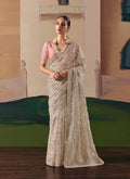 Monjolika Fashion Embroidered Cream Fancy Fabric Party Designer Saree - Distacart