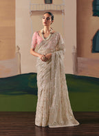 Monjolika Fashion Embroidered Cream Fancy Fabric Party Designer Saree - Distacart