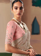 Monjolika Fashion Embroidered Cream Fancy Fabric Party Designer Saree - Distacart