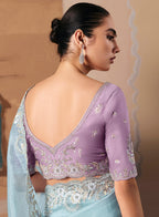 Monjolika Fashion Embroidered Sky Blue Fancy Fabric Party Designer Saree - Distacart