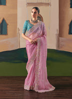 Monjolika Fashion Embroidered Pink Fancy Fabric Party Designer Saree - Distacart