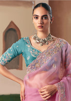 Monjolika Fashion Embroidered Pink Fancy Fabric Party Designer Saree - Distacart