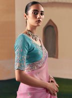 Monjolika Fashion Embroidered Pink Fancy Fabric Party Designer Saree - Distacart