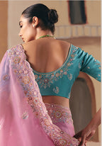 Monjolika Fashion Embroidered Pink Fancy Fabric Party Designer Saree - Distacart