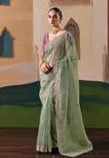 Monjolika Fashion Embroidered Pista Green Fancy Fabric Party Designer Saree - Distacart