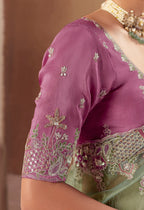 Monjolika Fashion Embroidered Pista Green Fancy Fabric Party Designer Saree - Distacart