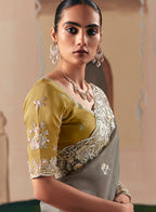 Monjolika Fashion Embroidered Grey Fancy Fabric Party Designer Saree - Distacart