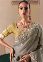 Monjolika Fashion Embroidered Grey Fancy Fabric Party Designer Saree - Distacart