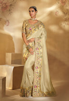 Monjolika Fashion Surpassing Cream Embroidery Cut Dana Moti Work Ziraf Silk Saree With Heavy Work Blouse Piece - Distacart