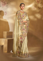 Monjolika Fashion Surpassing Cream Embroidery Cut Dana Moti Work Ziraf Silk Saree With Heavy Work Blouse Piece - Distacart