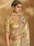 Monjolika Fashion Surpassing Cream Embroidery Cut Dana Moti Work Ziraf Silk Saree With Heavy Work Blouse Piece - Distacart