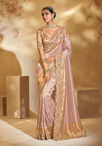 Monjolika Fashion Surpassing Light pink Embroidery Cut Dana Moti Work Ziraf Silk Saree With Heavy Work Blouse Piece - Distacart