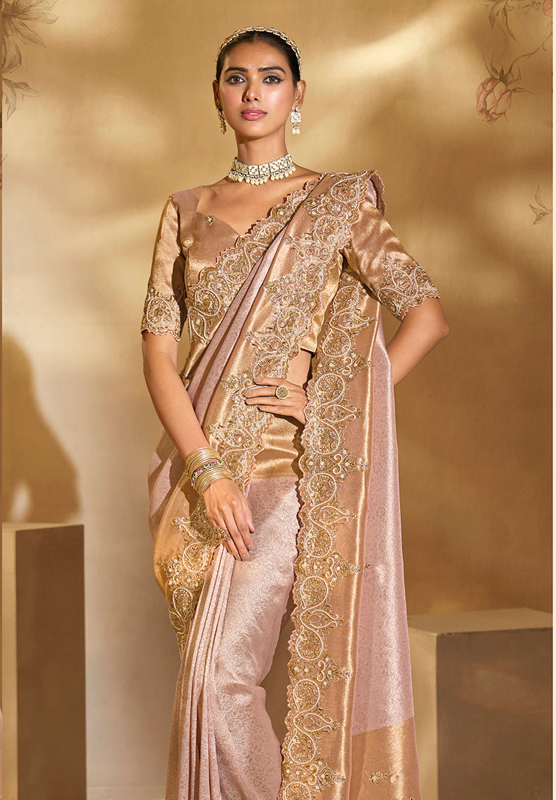 Monjolika Fashion Surpassing Light pink Embroidery Cut Dana Moti Work Ziraf Silk Saree With Heavy Work Blouse Piece - Distacart