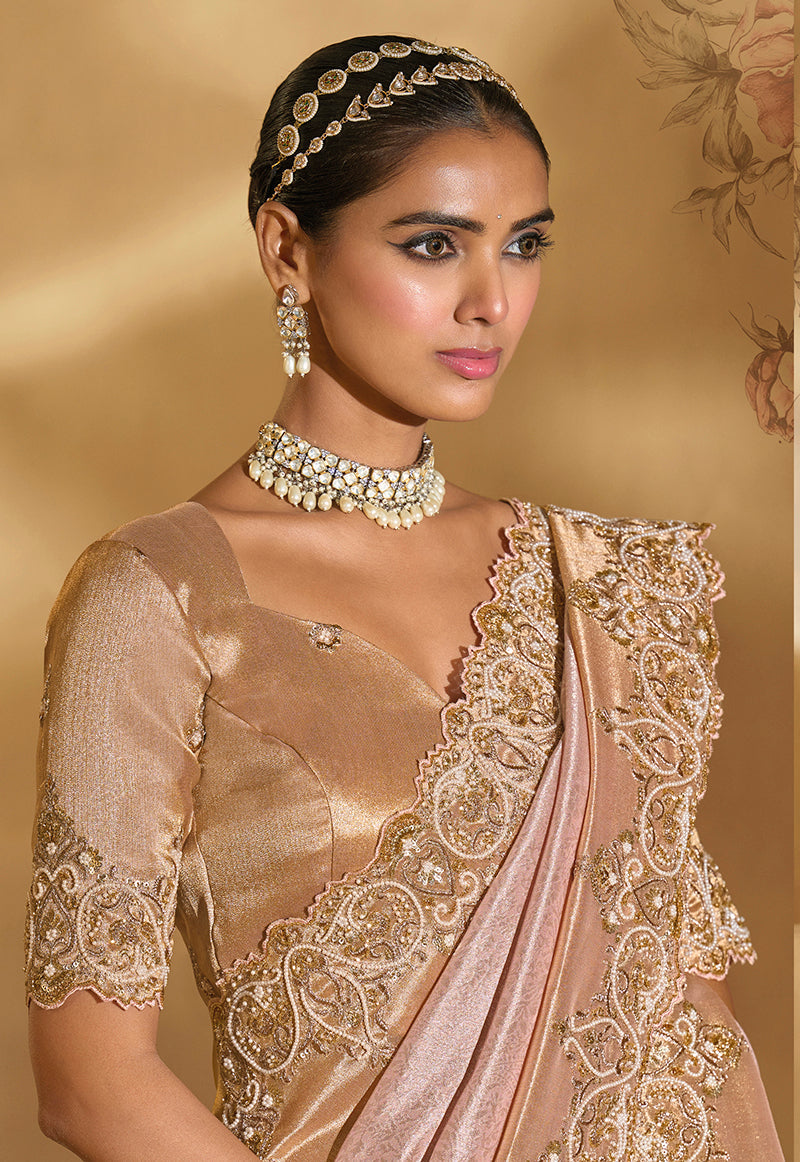 Monjolika Fashion Surpassing Light pink Embroidery Cut Dana Moti Work Ziraf Silk Saree With Heavy Work Blouse Piece - Distacart