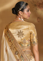 Monjolika Fashion Surpassing Cream Embroidery Cut Dana Moti Work Ziraf Silk Saree With Heavy Work Blouse Piece - Distacart