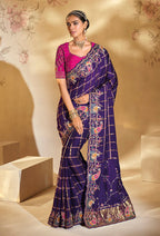Monjolika Fashion Surpassing Purple Embroidery Cut Dana Moti Work Ziraf Silk Saree With Heavy Work Blouse Piece - Distacart