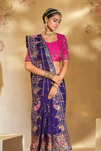 Monjolika Fashion Surpassing Purple Embroidery Cut Dana Moti Work Ziraf Silk Saree With Heavy Work Blouse Piece - Distacart