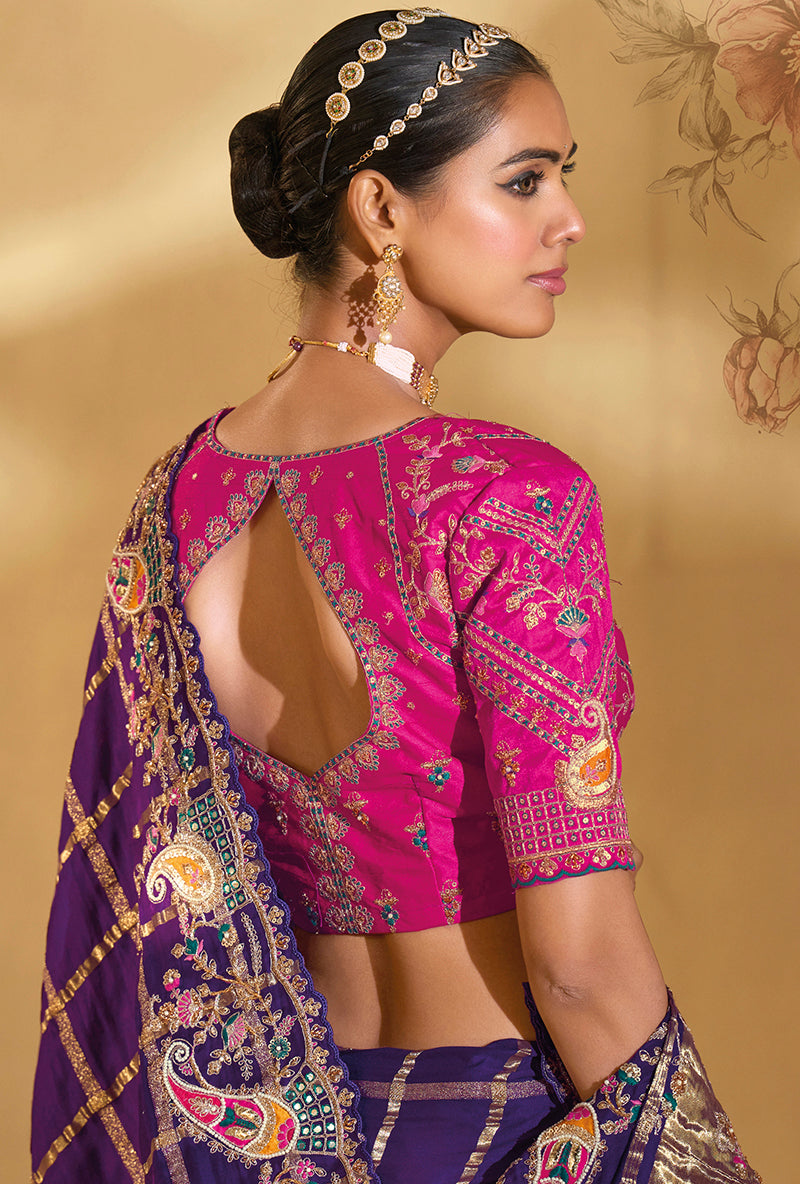 Monjolika Fashion Surpassing Purple Embroidery Cut Dana Moti Work Ziraf Silk Saree With Heavy Work Blouse Piece - Distacart