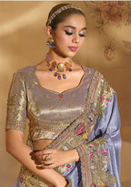 Monjolika Fashion Surpassing Lavender Embroidery Cut Dana Moti Work Ziraf Silk Saree With Heavy Work Blouse Piece - Distacart
