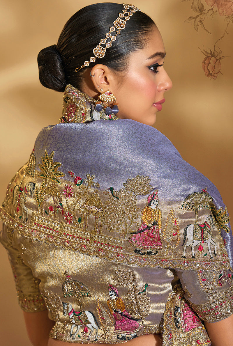 Monjolika Fashion Surpassing Lavender Embroidery Cut Dana Moti Work Ziraf Silk Saree With Heavy Work Blouse Piece - Distacart