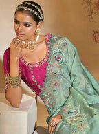 Monjolika Fashion Surpassing Sea green Embroidery Cut Dana Moti Work Kanchipuram Silk Saree - Distacart