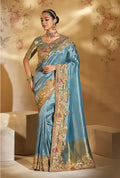 Monjolika Fashion Surpassing Sky blue Embroidery Cut Dana Moti Work Ziraf Silk Saree With Heavy Work Blouse Piece - Distacart