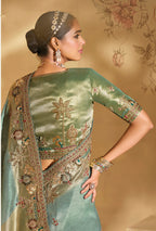 Monjolika Fashion Surpassing Sea Green Embroidery Cut Dana Moti Work Crepe Silk Saree With Heavy Work Blouse Piece - Distacart