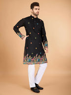 Vastranavya Black Exclusive Festival Wear Viscose Silk Thread & Sequence Embroidered Work Kurta