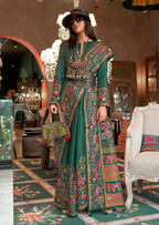 Monjolika Fashion Dark Green Silk Blend Printed Ceremonial Saree - Distacart