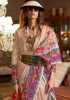 Monjolika Fashion Beige Silk Blend Printed Ceremonial Saree - Distacart